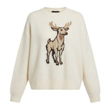 Cream Wishlist Deer Graphic Sweater with a stylish deer illustration, cozy knit top for casual wear.