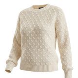 graced cream two tone textured weave sweater with a relaxed fit and ribbed cuffs