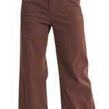 graced The Darcy wide-leg pants in cocoa brown with front pocket detailing and a button-fly closure
