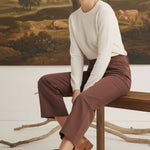 graced The Darcy wide-leg pants in cocoa brown with pocket detail, styled with a cream sweater and tan ankle boots