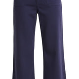 graced The Darcy navy wide-leg pants featuring front patch pockets and a button-fly closure