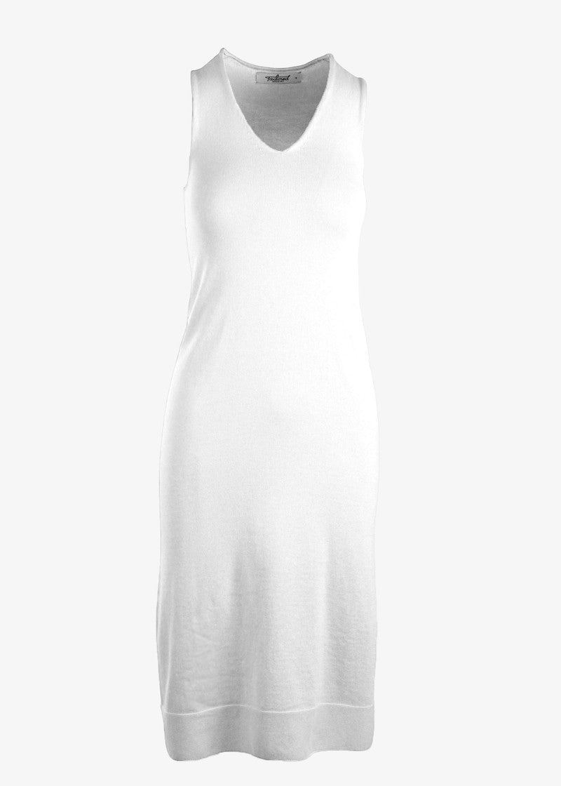 Gray sleeveless V-neck knit midi dress by graced, featuring a fitted silhouette and stylish design for versatile occasions.