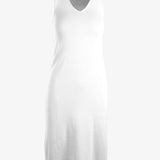Gray sleeveless V-neck knit midi dress by graced, featuring a fitted silhouette and stylish design for versatile occasions.