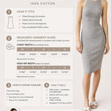Grey sleeveless ribbed knit midi dress by graced, featuring a fitted silhouette and comfortable cotton fabric.