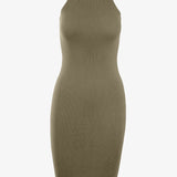 Graced Elena sleeveless ribbed cotton midi dress, featuring a fitted silhouette and classic ribbed knit design.