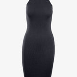 Graced Elena sleeveless ribbed cotton midi dress in a fitted, mid-length design featuring a stylish ribbed texture and sleeveless style.