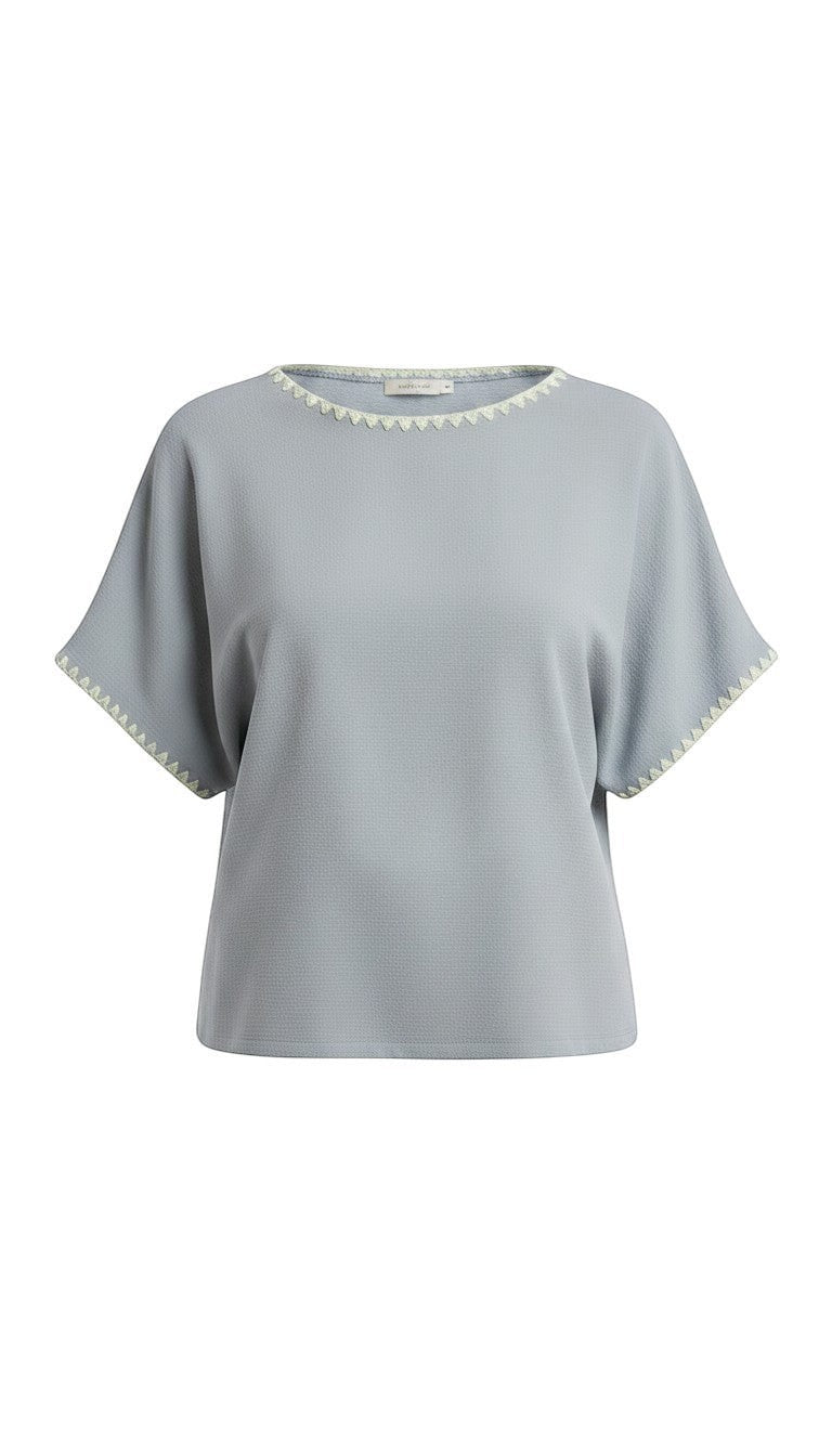 Allie Rose embroidered linen dolman top with detailed embroidery, lightweight and relaxed fit, perfect for casual wear.