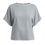 Allie Rose embroidered linen dolman top with detailed embroidery, lightweight and relaxed fit, perfect for casual wear.
