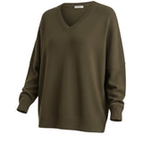 graced Lyn espresso brown V-neck sweater with a relaxed batwing sleeve silhouette in a soft lightweight knit fabric