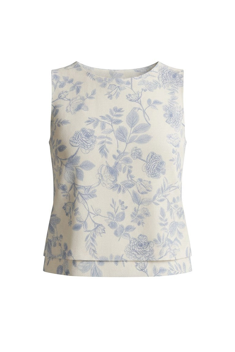 Allie Rose floral linen sleeveless top with a feminine floral pattern, lightweight and breathable for casual wear.