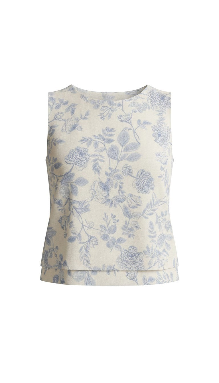 Allie Rose floral linen sleeveless top with a feminine floral pattern, lightweight and breathable for casual wear.