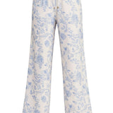 Allie Rose floral linen wide-leg pants featuring a vibrant floral pattern and relaxed fit for casual and summer wear.