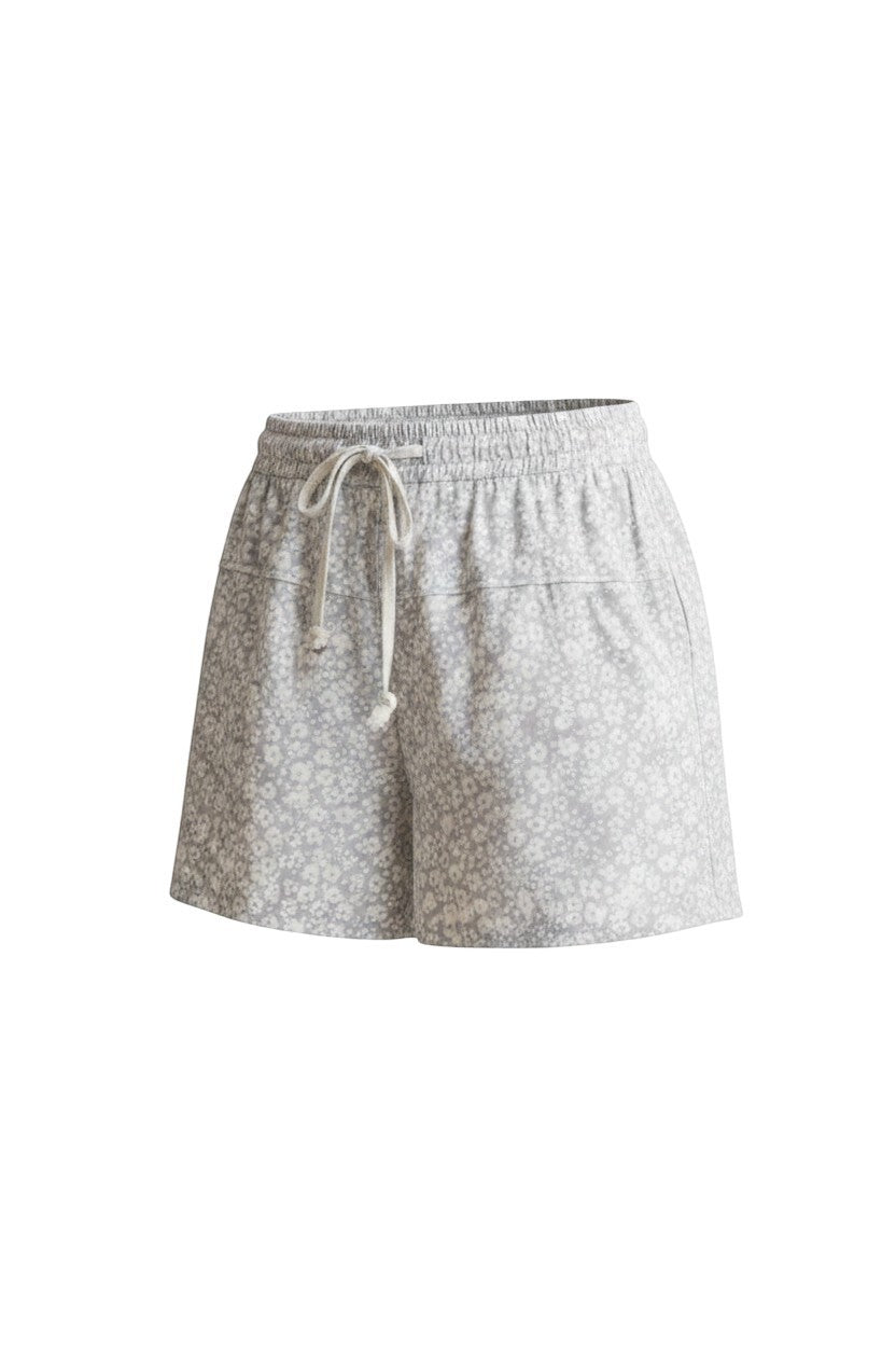 Wishlist Julia Floral Shorts in grey cotton with a drawstring waist and pockets, perfect casual bottoms for warm weather.