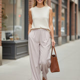 Be Cool grey flowy Tencel wide-leg pants, stylish bottoms with a relaxed fit and soft fabric, perfect for casual wear.