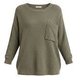 graced forest green dolman long sleeve knit sweater with a waffle texture and a single chest pocket