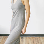 graced grey 100% cotton sleeveless V-neck midi dress with 1x1 links hem detail