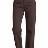 graced high rise straight leg denim jeans in a deep brown shade with a structured fit
