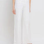 graced White High Rise Wide Leg Jeans made of cotton blend with a flattering fit and 32" inseam.