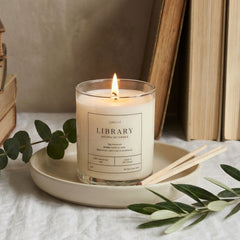 Graceful Library scented candle in 9oz jar, perfect for home fragrance, from the Graced collection.