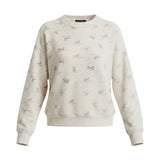 graced The Courtney Horse Textured Top in cream with a subtle grey horse motif, featuring a crew neck and quilted knit