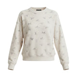 graced The Courtney Horse Textured Top in cream with a subtle grey horse motif, featuring a quilted crew neck design.