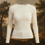 Ivory floral lace knit top by Forte, featuring delicate lace details and a soft, comfortable fabric perfect for casual wear.
