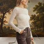 Ivory floral lace knit top by Forte, featuring delicate lace details and a soft knit fabric, perfect for stylish casual wear.