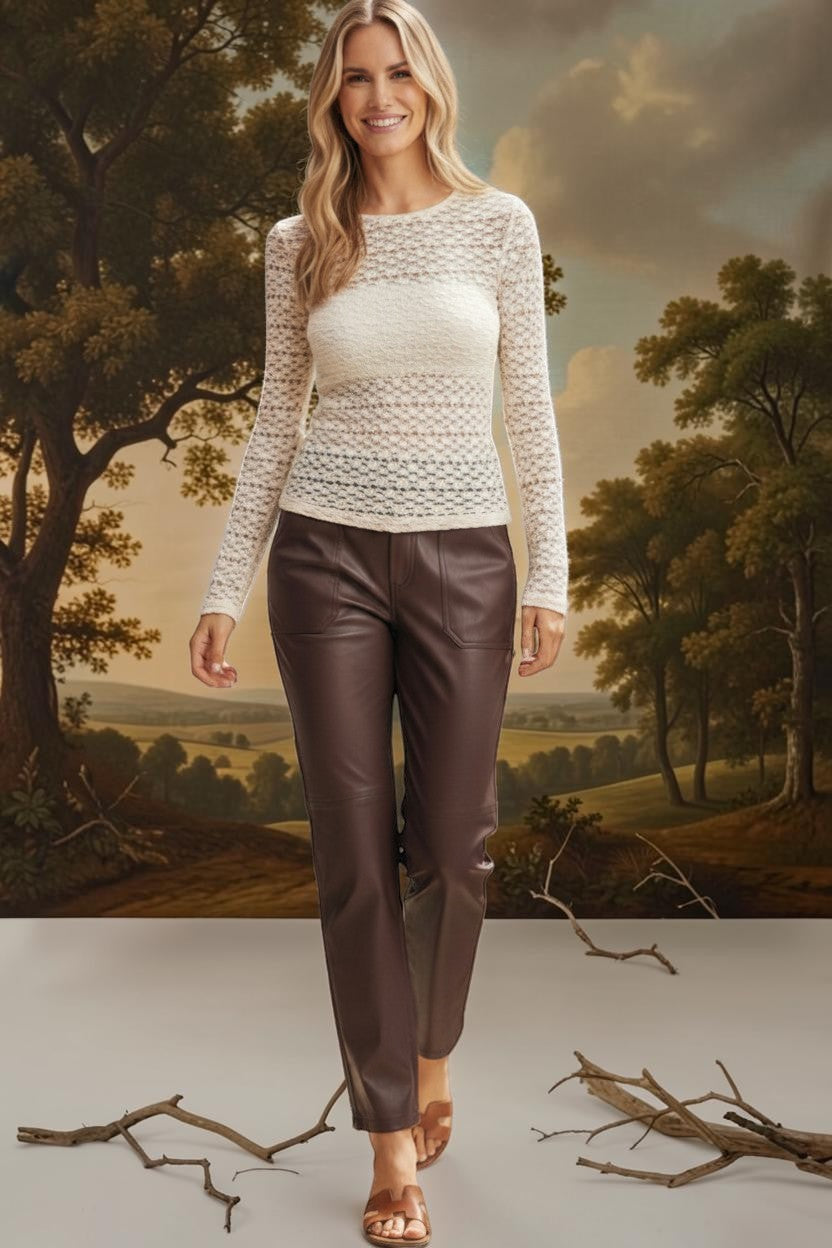 Ivory floral lace knit top by Forte featuring delicate lace details and a comfortable knit fabric, perfect for casual or dressy wear.