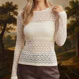 Ivory floral lace knit top by Forte featuring delicate lace and soft knit fabric, perfect for stylish casual wear.