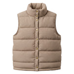 graced Karla Gingham Vest in brown and white checkered pattern with a high collar and gold snap button closure