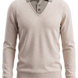 graced The Kate collared sweater in ivory and brown featuring a soft knit, v-neckline, and ribbed hem and cuffs.