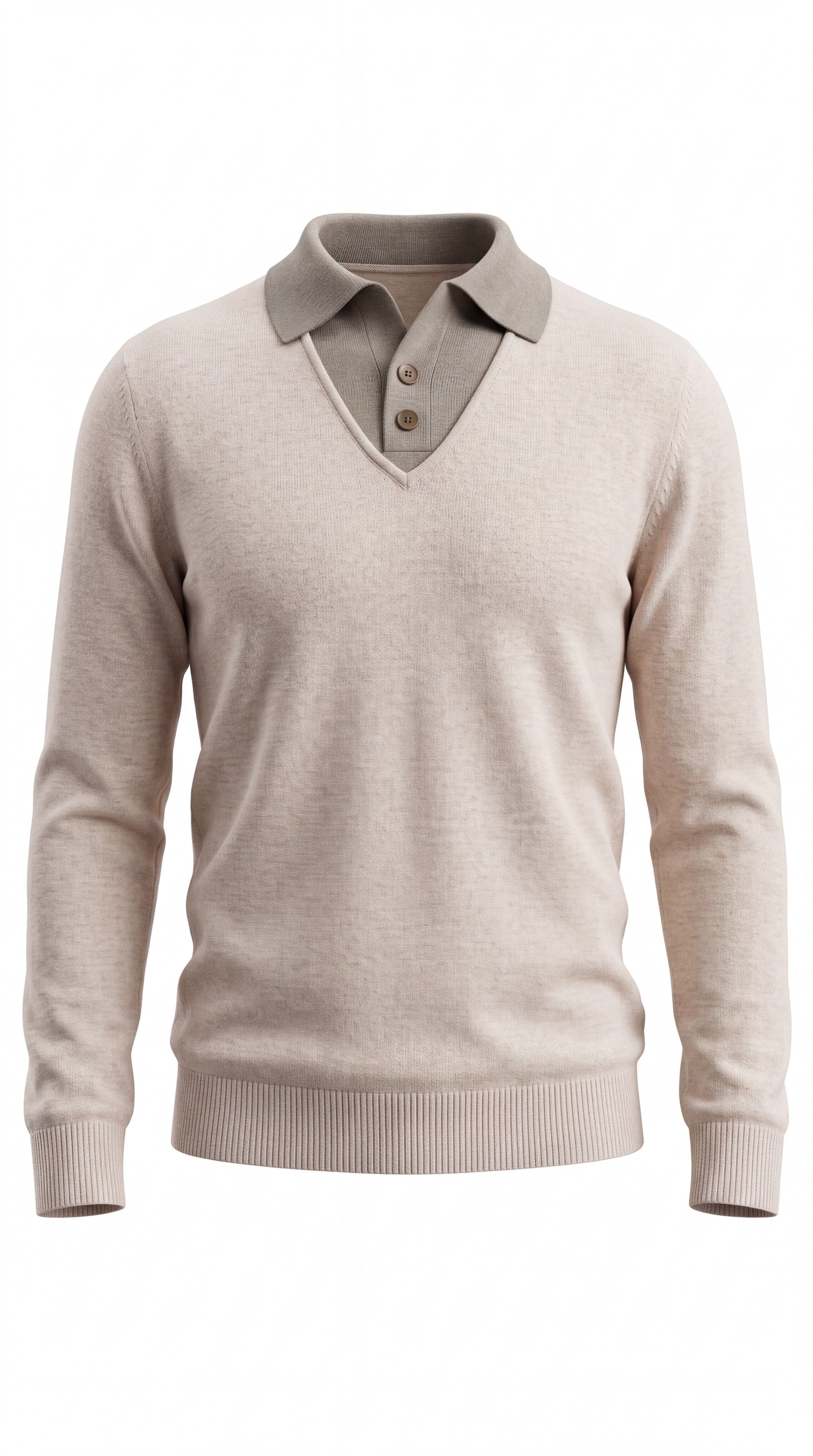 graced The Kate collared sweater in ivory and brown featuring a soft knit, v-neckline, and ribbed hem and cuffs.