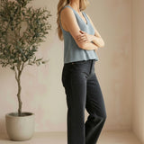 Be Cool knit V-neck tank top in denim blue, featuring a stylish V-neck design and sleeveless style for casual wear.