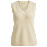 Be Cool Knit V-neck tank top in natural color, close-up of soft, lightweight knit fabric and V-neck design.
