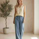 Be Cool Knit V-neck tank top in natural color, showcasing soft knit fabric and stylish V-neck design.