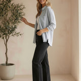 Be Cool linen stripe boxy shirt, a casual tops basics with a relaxed fit and stylish striped pattern, displayed on a model.