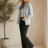 Be Cool linen stripe boxy shirt, a casual top with a relaxed fit and classic stripe pattern, displayed on a hanger.