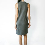 Gray sleeveless ribbed knit midi dress by graced, featuring a fitted silhouette and stylish neckline.