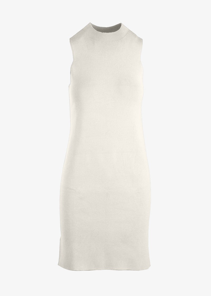 Gray sleeveless ribbed knit midi dress by graced, featuring a fitted silhouette and stylish design.