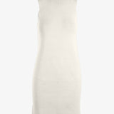 Gray sleeveless ribbed knit midi dress by graced, featuring a fitted silhouette and stylish design.