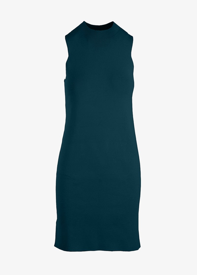 Gray sleeveless ribbed knit midi dress by graced featuring a fitted silhouette and a stylish V-neck design.