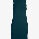 Gray sleeveless ribbed knit midi dress by graced featuring a fitted silhouette and a stylish V-neck design.