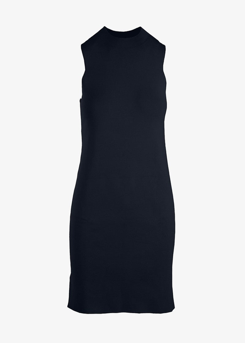 Graced Margot sleeveless ribbed knit midi dress in neutral color, showcasing fitted silhouette and stylish design.