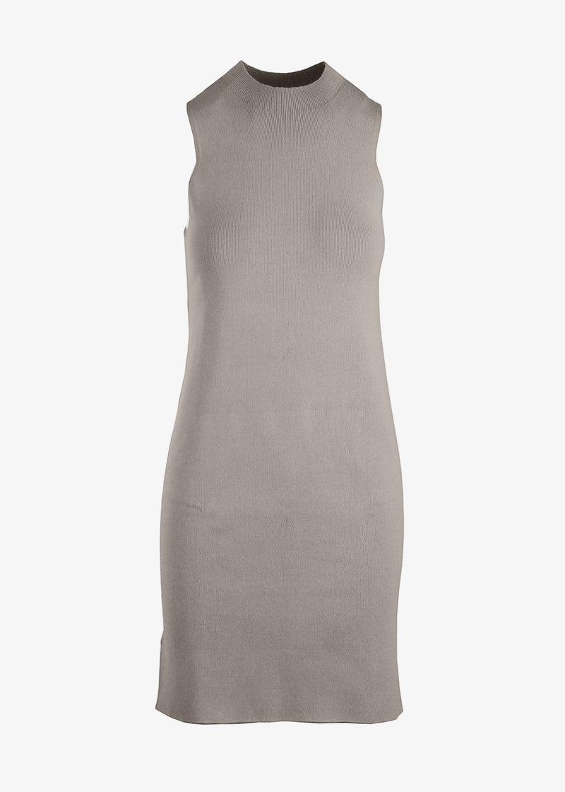 Graced Margot sleeveless ribbed knit midi dress in a fitted style, featuring a classic ribbed texture and elegant length.