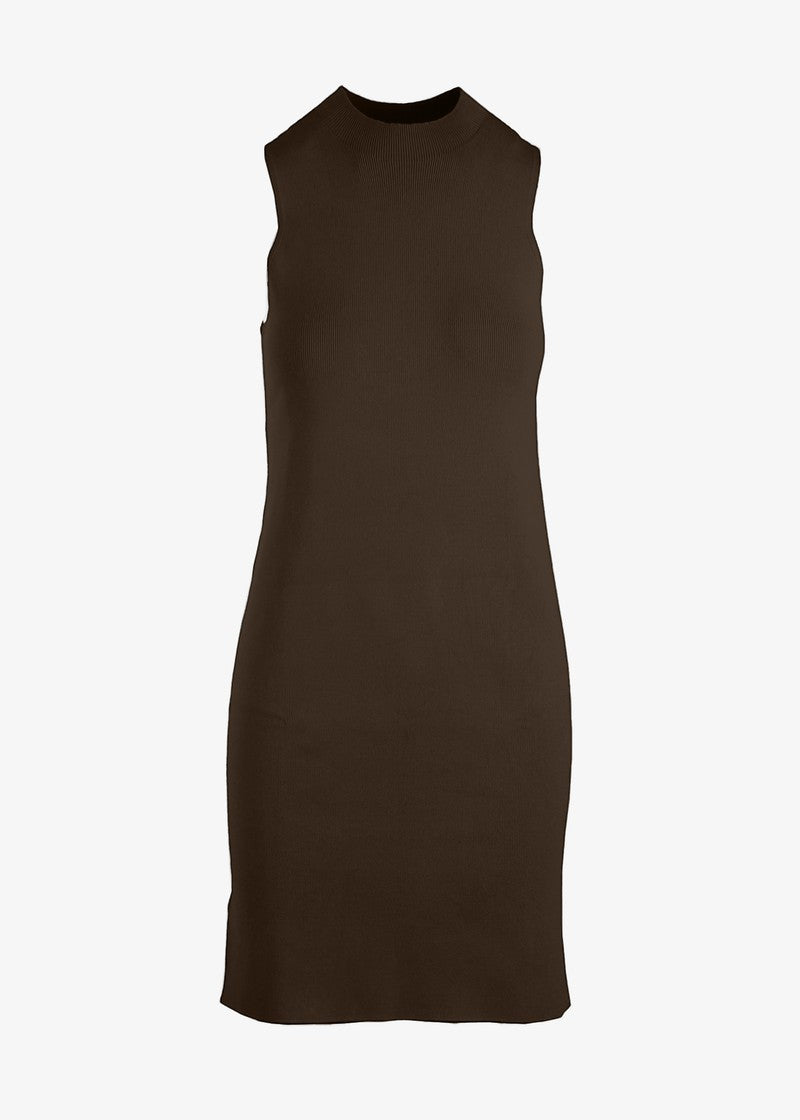 Gray sleeveless ribbed knit midi dress by graced, featuring a fitted bodice and flowing skirt, perfect for casual or dressy occasions.