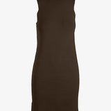 Gray sleeveless ribbed knit midi dress by graced, featuring a fitted bodice and flowing skirt, perfect for casual or dressy occasions.