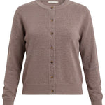 graced mauve crew neck button down cardigan with long sleeves and a relaxed fit for versatile layering