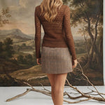 Mocha floral lace knit top by Forte featuring delicate lace details and a soft, textured knit fabric.