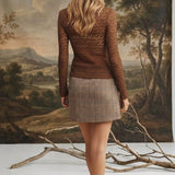 Mocha floral lace knit top by Forte featuring delicate lace details and a soft, textured knit fabric.