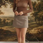 Mocha floral lace knit top by Forte, featuring delicate lace details and a cozy knit fabric, perfect for casual or dressy occasions.